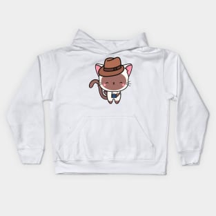 Funny White cat is holding a camera Kids Hoodie